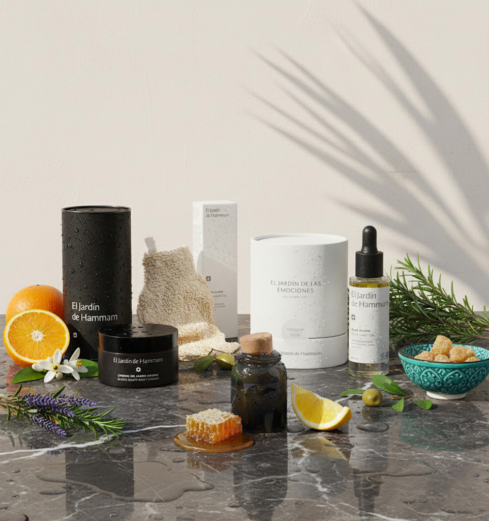 Selección de cosmética botánica El Jardín de Hammam con cítricos, miel y olivas